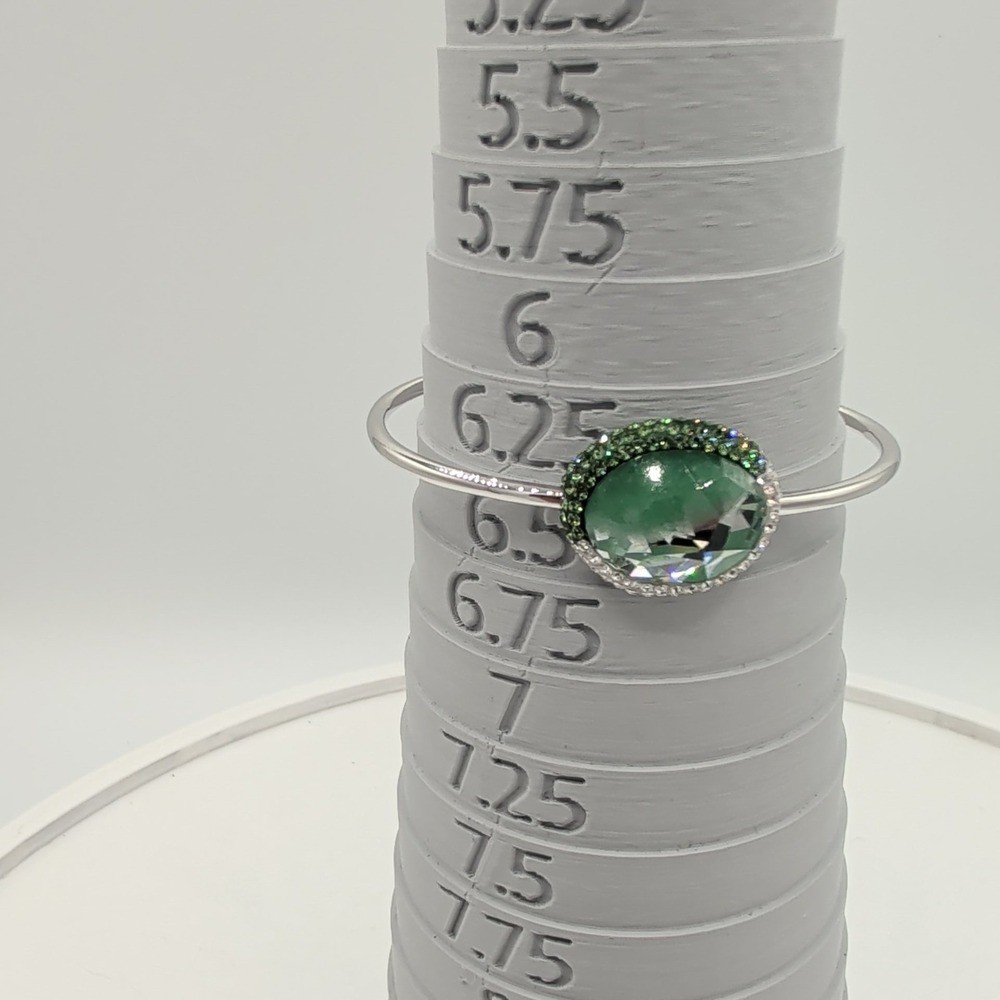 Swarovski Swan Signed Green Crystal Silver Tone Rhodium Plated‎ Bangle Bracelet - Picture 8 of 14